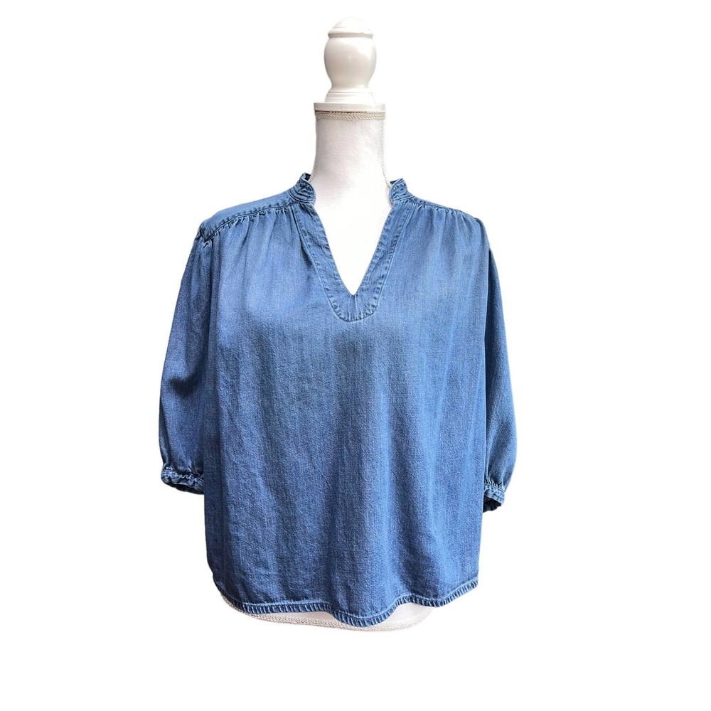 Frame Cali Chambray Puff-Sleeve Top Women’s Size Medium